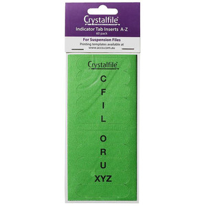 CRYSTALFILE TAB INSERTS A-Z Green, Pk60