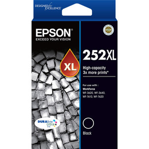 EPSON 252XL ORIGINAL HIGH YIELD BLACK INK CARTRIDGE 750PG Suits WorkForce 3620 / 3640 / 7610 / 7625