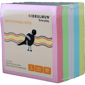 BIBBULMUN STICKY NOTES 76X76mm Assorted Pack of 5