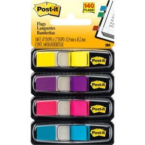 POST-IT 683-4AB MINI FLAGS 9x43mm Blue Pink Purple Yellow Pack of 140