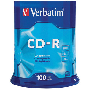 VERBATIM RECORDABLE CD SPINDLE CD-R 80min 700MB 52X Pk100