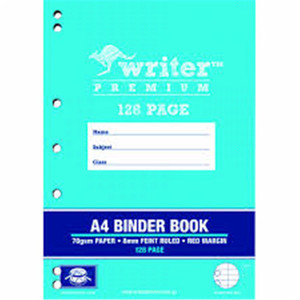 Writer Premium A4 128pg Binder Book 8mm ruled + margin