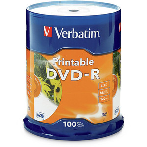 VERBATIM RECORDABLE DVD DVD-R 4.7GB Wht Printble 100Pk