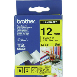 BROTHER TZE-631 PTOUCH TAPE 12mm x 8mtr Black on Yellow