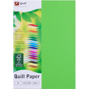 Quill Coloured Paper 80gsm A4 - Lime, Pack of 500 (90157)