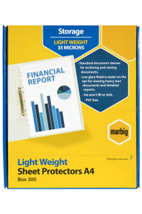 MARBIG SHEET PROTECTORS A4 LIGHT WEIGHT PK300
