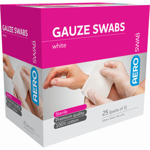 AEROSWAB Sterile White Gauze Swab 10 x 10cm, Pack of 3
