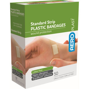 AEROPLAST Plastic Standard Strip 7.2 x 1.9cm, Box of 50