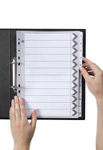 MARBIG PLASTIC BLACK/WHITE TABBED MANILLA DIVIDERS 1-12 Tab A4 Black/White