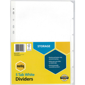 MARBIG MANILLA DIVIDERS A4 5 Tab White Includes 5 Tabs