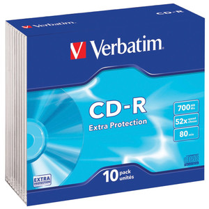 VERBATIM RECORDABLE CD'S CD-R 80min 700MB 52X Jewel Case Pk10