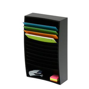 Marbig Desktop Angled Sorter Wooden 12 Tier Black L350xD160xH590mm