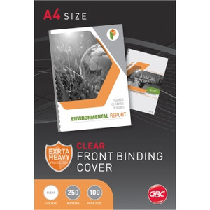 GBC TRANSPARENT BINDING COVERS A4 250 Micron Clear 100Pk