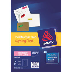 AVERY SIGNALLING FLUORO LASER LABELS L7167FP-25 Pink 1 Per Sheet
