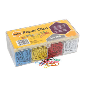 MARBIG PAPER CLIPS COLOURED Large 33mm Assorted, Bx800