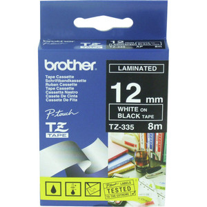 BROTHER TZE-335 PTOUCH TAPE 12mm x 8mtr White on Black