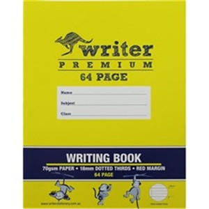 WRITER PREMIUM WRITING BOOK 64PG 18mm 330 x 245mm Dotted Thirds + Margin - Monkey