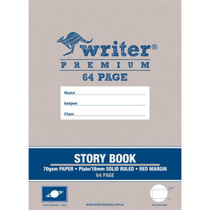WRITER PREMIUM STORY BOOK 64 Page, Top 1/2 Plain - Bottom 1/2 18mm Solid Ruled + Margin