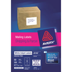 AVERY J8166 MAILING LABELS Inkjet 6/Sht 99.1x93.1 Address, Pk300 (936088)