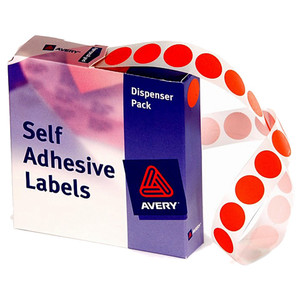 AVERY DISPENSER LABELS Circles DMC14R 14mm Red, Pk1050