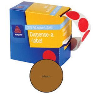 AVERY DMC24BR DISPENSER LABEL Circle 24mm Brown Pack of 500
