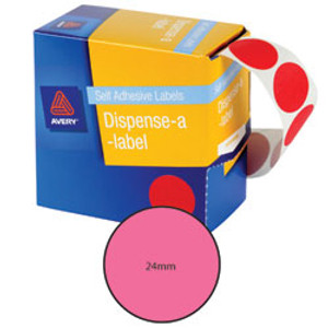 AVERY DMC24P DISPENSER LABEL Circle 24mm Pink, Pk500