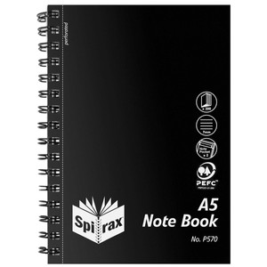 SPIRAX POLYPROPYLENE NOTEBOOK P570 A5 200 Pg Black Side Opening