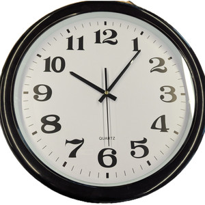 ITALPLAST Wall Clock 43cm - Black Frame/White Face, Each