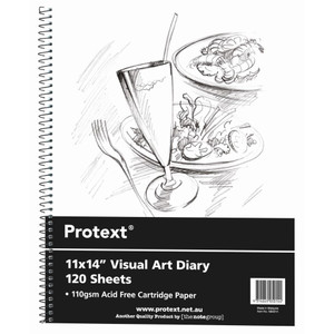 11X14 60 SHEET VISUAL ART DIARY 110GSM ACID FREE CARTRIDGE PAPER - CLEAR PP COVER, BLACK WIRE 356X280MM