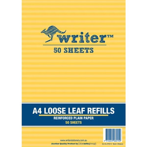 A4 BINDER REINFORCED LOOSE LEAF REFILLS PK50 PLAIN UNRULED