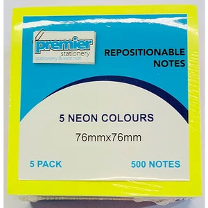 STICKY NOTES PAD 76X76MM ASSORTED COLOURS 500 SHEETS