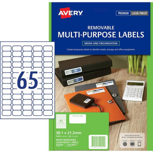 AVERY L7651REV LASER LABEL MINI 65 SHT 38 .1X21.2 WHITE PACK (Pack of 25) (1625 Labels)