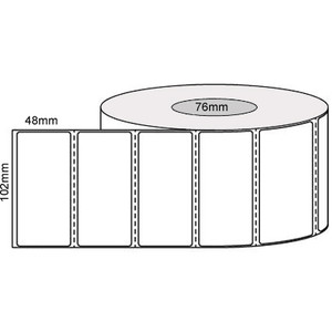 102MM X 48MM WHITE THERMAL TRANSFER PERFORATED LABELS PERMANENT ADHESIVE 76mm core (2000/roll)