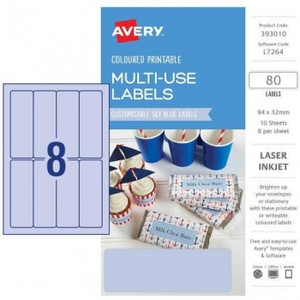 L7264 Sky Blue Label 8UP 32x94mm A5 80 Labels / 10 Sheets