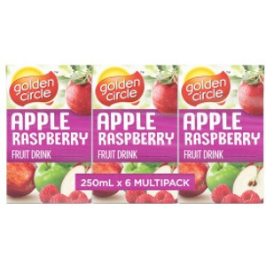 GOLDEN CIRCLE APPLE & RASPBERRY FRUIT DRINK Pack of 6 x 250ml Juice Boxes