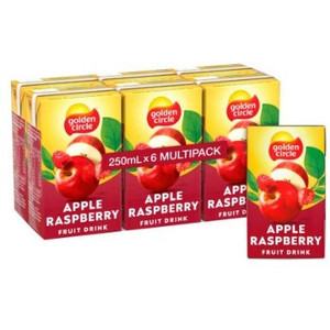 GOLDEN CIRCLE APPLE & RASPBERRY FRUIT DRINK Pack of 6 x 250ml Juice Boxes