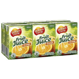 GOLDEN CIRCLE ORANGE JUICE Pack of 6 x 200ml Juice Boxes