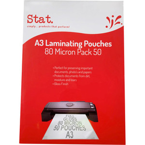 STAT LAMINATING POUCH A3 80 Micron Clear Pack of 50