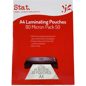 STAT LAMINATING POUCH A4 80 Micron Clear Pack of 50