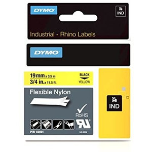 DYMO 18491 RHINO INDUSTRIAL TAPE FLEXIBLE NYLON 19MM BLACK ON YELLOW