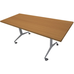 Mobile Flip Top Table 1500 (W) x750mm (D) Precious Silver Frame Beech Top