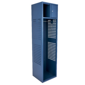 Stadium Locker SECURE Blue Steel Powder Coated Locker 1800H x 450W x 450D Open front, personal top shelf with secure key lock box, stainless steel hanging rail and 2x coat hooks.
 *** Custom Made - ETA 7-8 weeks from time of order ***