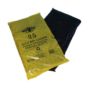 RUBBISH BAGS 120ltr Black Heavy Duty Pack of 25