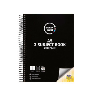 SPIRAX KODE 961 BLACK A5 3-SUBJECT NOTEBOOK 200PG