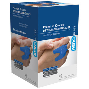 AEROPLAST Premium Detectable Knuckle Dressings 7.5 x 3.8cm, Box of 40
