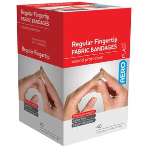 AEROPLAST Premium Fabric Regular Fingertip Dressings 6 x 4.5cm, Box of 40