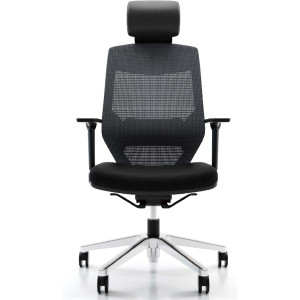 Vogue Managers Chair High Mesh Back Heavy Duty Chair with Aluminium Base Black Fabric Seat and PU Headrest Aluminium Base 120kg (W) 625 x (D) 590 x (H) 1150-1240mm