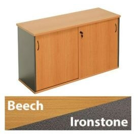 FURNX SLIDING DOOR CREDENZA - LOCKABLE 1800 X 450MM BEECH IRONSTONE