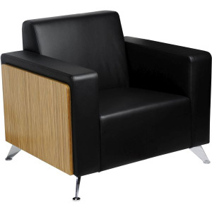 Novara Sofa Single Seater W920xD820xH815mm Zebrano Sides Upholstered in Black Leather