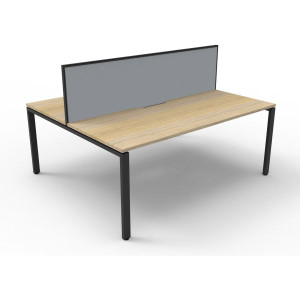 Deluxe Profile Workstation 2 Person With Screen 1800Wx750D Oak Top Black Double Frame
